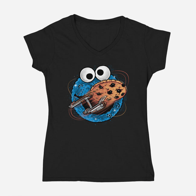 Where No Cookie Has Gone Before-Womens-V-Neck-Tee-glitchygorilla