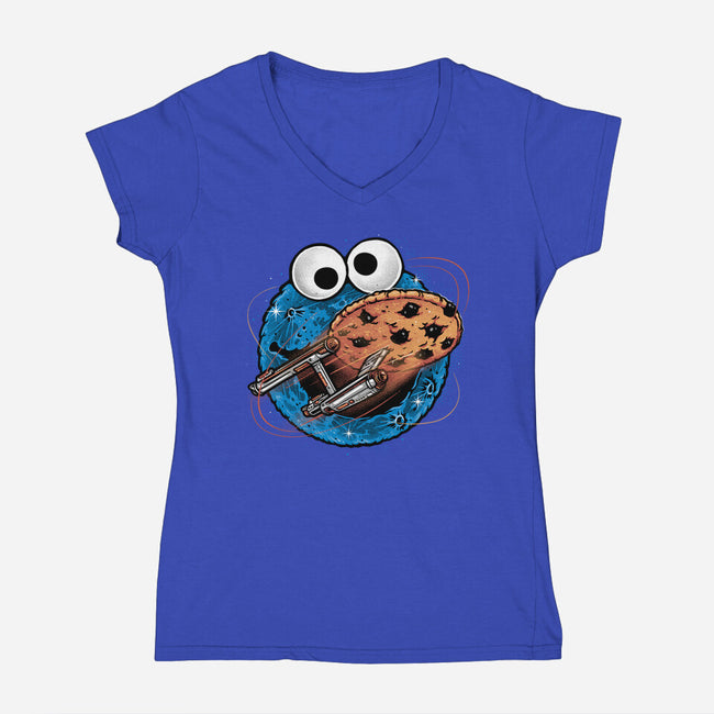 Where No Cookie Has Gone Before-Womens-V-Neck-Tee-glitchygorilla