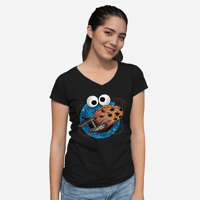 Where No Cookie Has Gone Before-Womens-V-Neck-Tee-glitchygorilla