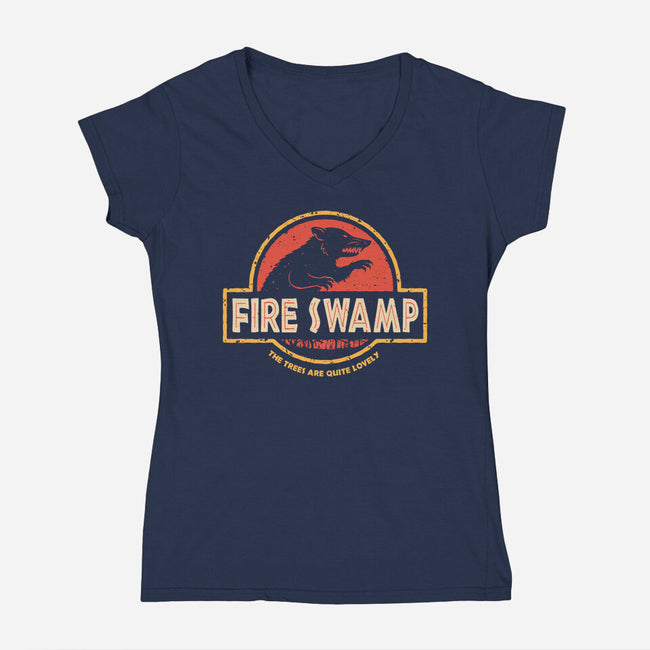 Jurassic Swamp-Womens-V-Neck-Tee-retrodivision