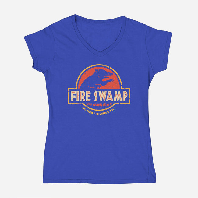 Jurassic Swamp-Womens-V-Neck-Tee-retrodivision