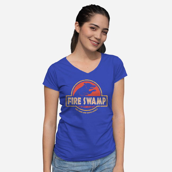 Jurassic Swamp-Womens-V-Neck-Tee-retrodivision