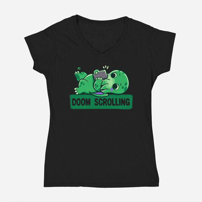 Doom Phone Scrolling-Womens-V-Neck-Tee-TechraNova