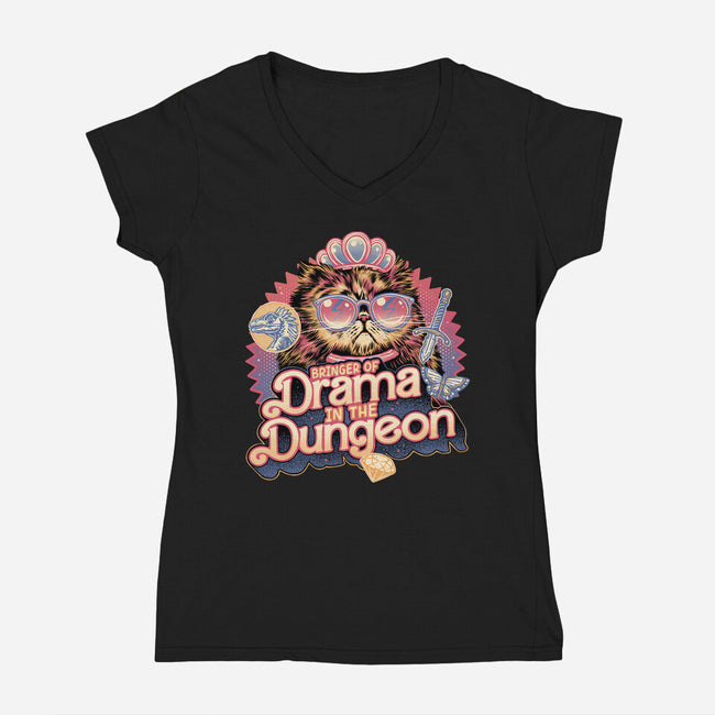 Drama In The Dungeon-Womens-V-Neck-Tee-glitchygorilla
