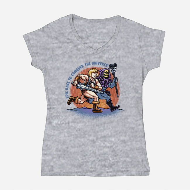 Epic Race-Womens-V-Neck-Tee-glitchygorilla