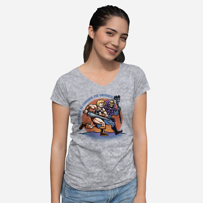 Epic Race-Womens-V-Neck-Tee-glitchygorilla