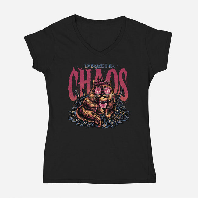 The Cat And The Chaos-Womens-V-Neck-Tee-glitchygorilla