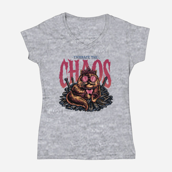 The Cat And The Chaos-Womens-V-Neck-Tee-glitchygorilla