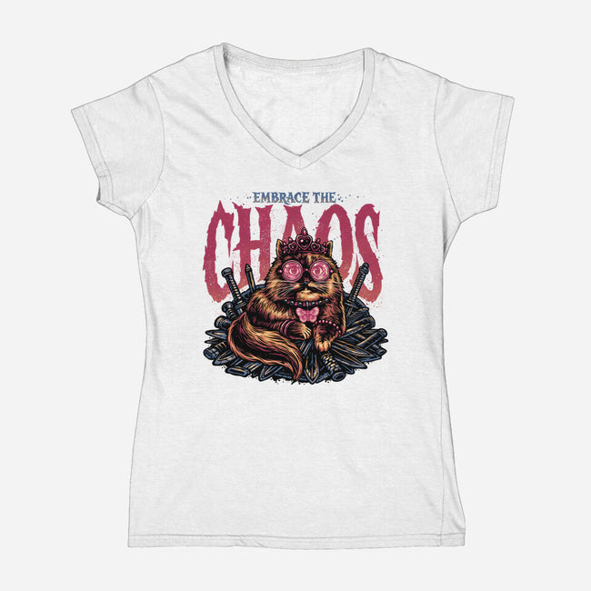 The Cat And The Chaos-Womens-V-Neck-Tee-glitchygorilla