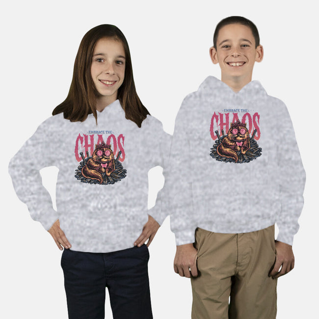 The Cat And The Chaos-Youth-Pullover-Sweatshirt-glitchygorilla