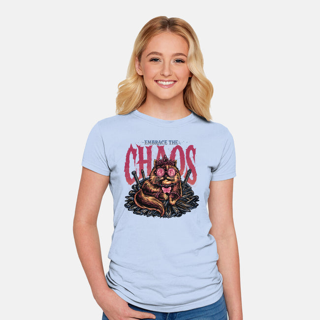 The Cat And The Chaos-Womens-Fitted-Tee-glitchygorilla