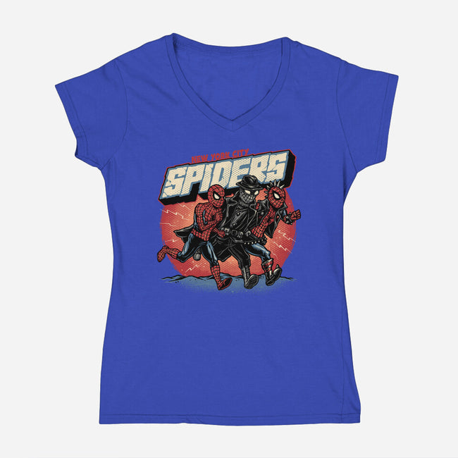 New York City Spiders-Womens-V-Neck-Tee-glitchygorilla