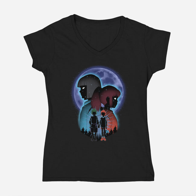 Dragon And Dreamer Moonlight-Womens-V-Neck-Tee-Astrobot Invention