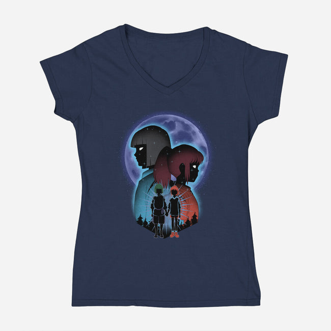 Dragon And Dreamer Moonlight-Womens-V-Neck-Tee-Astrobot Invention