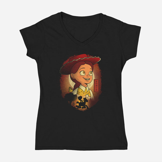 The Cowgirl-Womens-V-Neck-Tee-grevalra