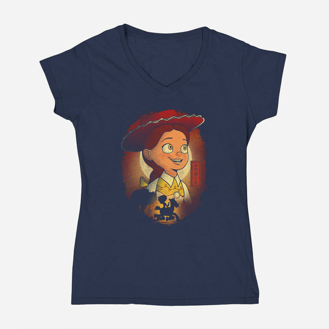 The Cowgirl-Womens-V-Neck-Tee-grevalra