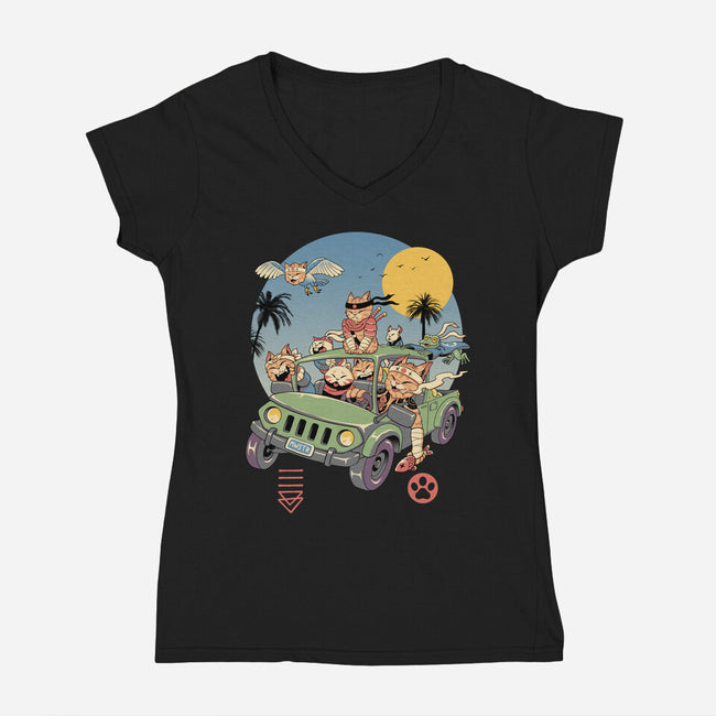 Meowsters Road Trip-Womens-V-Neck-Tee-vp021