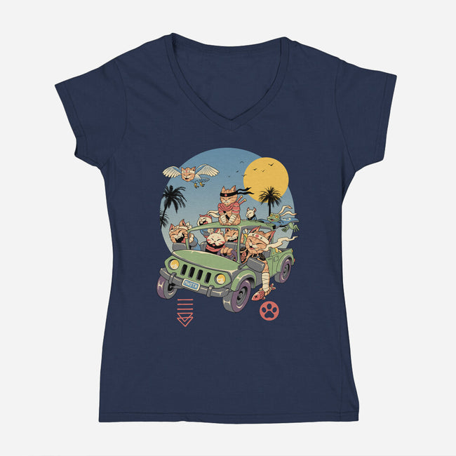 Meowsters Road Trip-Womens-V-Neck-Tee-vp021