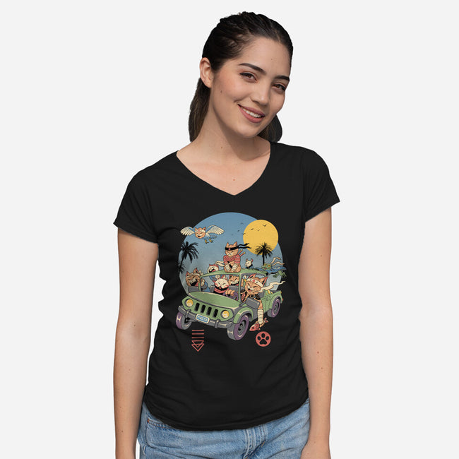 Meowsters Road Trip-Womens-V-Neck-Tee-vp021