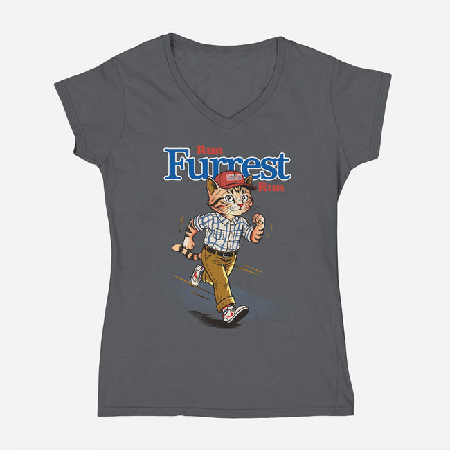 Run Furrest Run-Womens-V-Neck-Tee-dandingeroz
