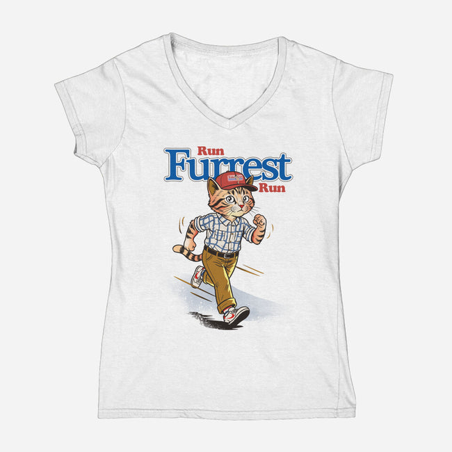 Run Furrest Run-Womens-V-Neck-Tee-dandingeroz
