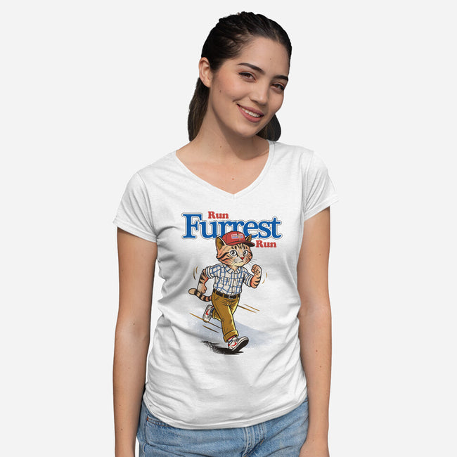 Run Furrest Run-Womens-V-Neck-Tee-dandingeroz