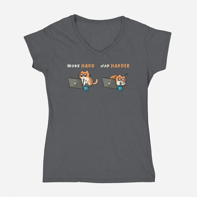 Work Hard Nap Harder-Womens-V-Neck-Tee-Freecheese