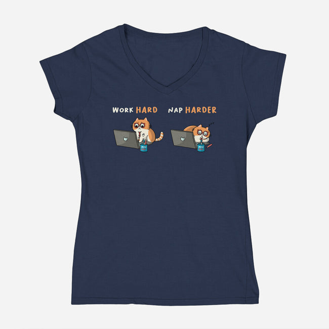 Work Hard Nap Harder-Womens-V-Neck-Tee-Freecheese