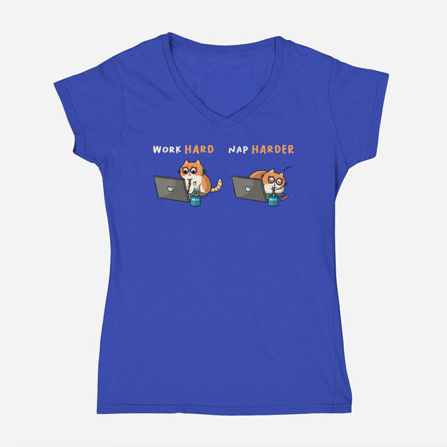 Work Hard Nap Harder-Womens-V-Neck-Tee-Freecheese