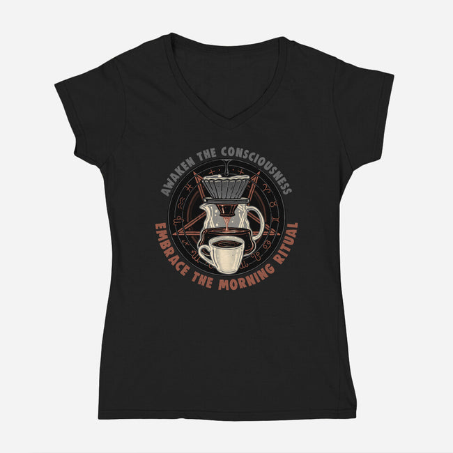 Embrace The Morning Ritual-Womens-V-Neck-Tee-glitchygorilla