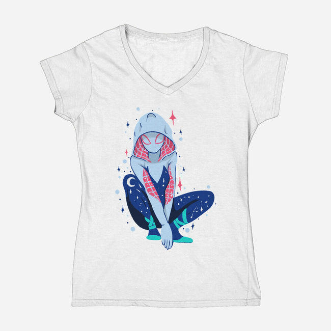 Spider Night-Womens-V-Neck-Tee-nickzzarto