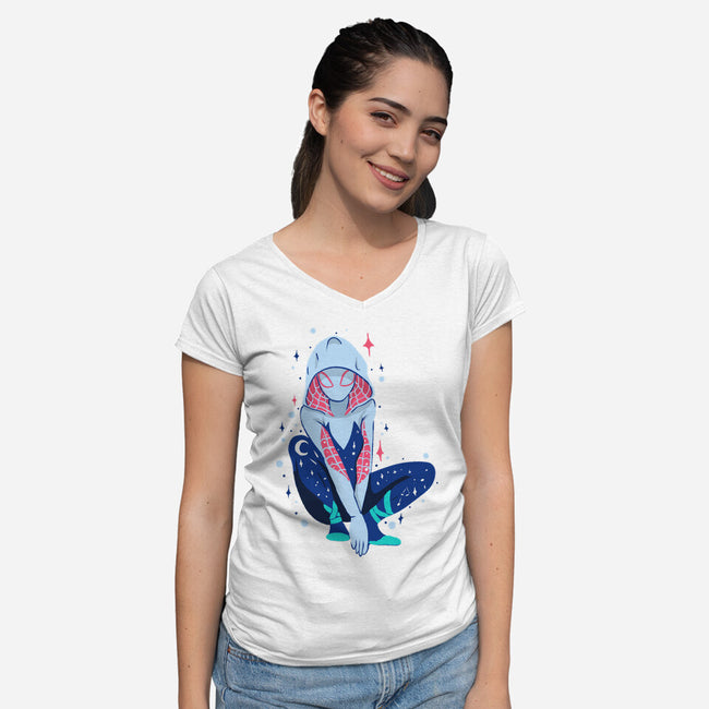 Spider Night-Womens-V-Neck-Tee-nickzzarto