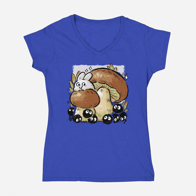 Wandering Soot With Autumn Mushrooms-Womens-V-Neck-Tee-xMorfina