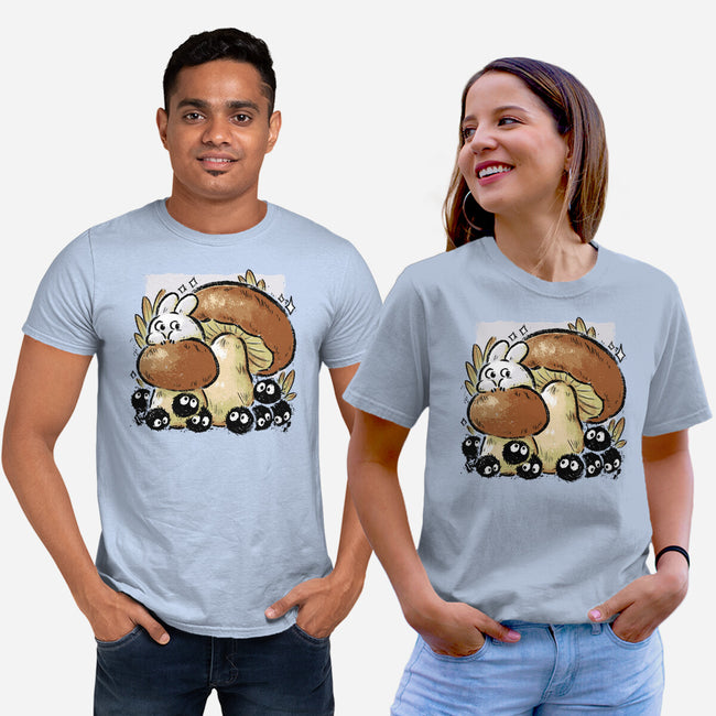 Wandering Soot With Autumn Mushrooms-Unisex-Basic-Tee-xMorfina