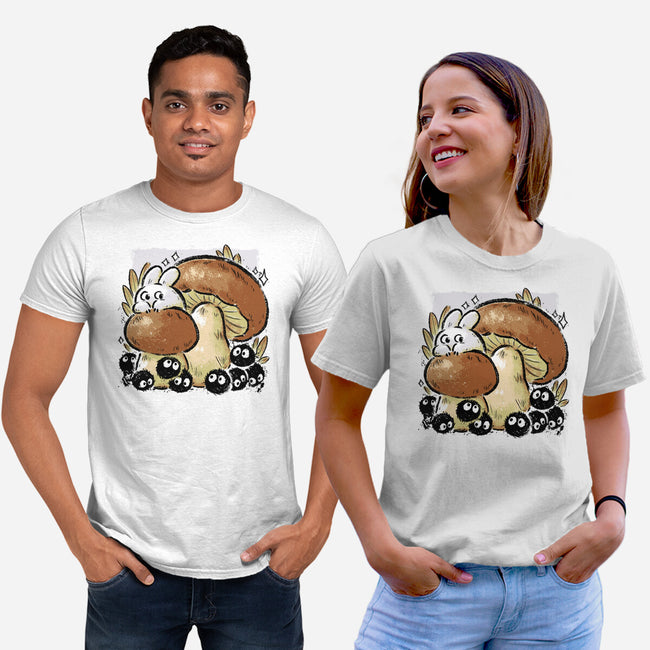 Wandering Soot With Autumn Mushrooms-Unisex-Basic-Tee-xMorfina