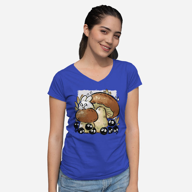 Wandering Soot With Autumn Mushrooms-Womens-V-Neck-Tee-xMorfina