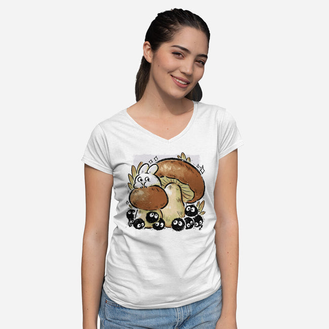 Wandering Soot With Autumn Mushrooms-Womens-V-Neck-Tee-xMorfina