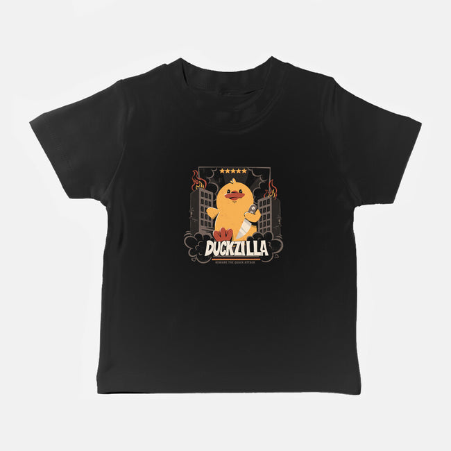 Duckzilla Funny Duck Attack-Baby-Basic-Tee-tobefonseca
