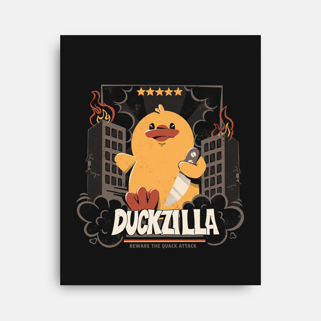 Duckzilla Funny Duck Attack-None-Stretched-Canvas-tobefonseca