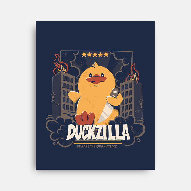 Duckzilla Funny Duck Attack-None-Stretched-Canvas-tobefonseca