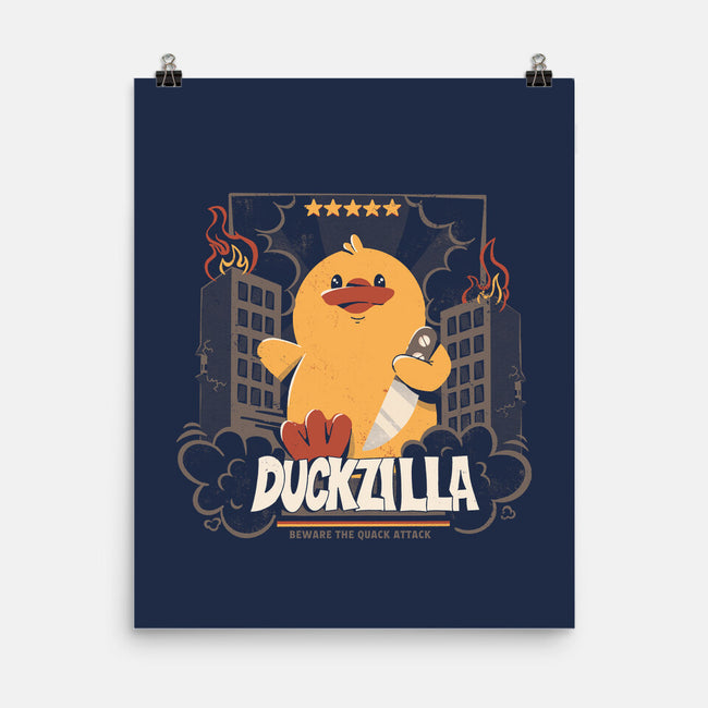 Duckzilla Funny Duck Attack-None-Matte-Poster-tobefonseca