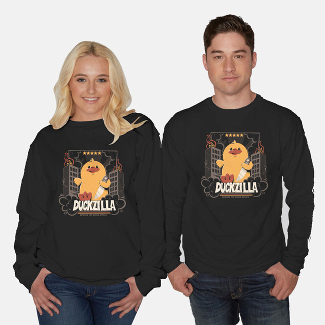 Duckzilla Funny Duck Attack-Unisex-Crew Neck-Sweatshirt-tobefonseca