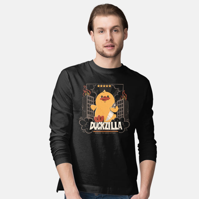 Duckzilla Funny Duck Attack-Mens-Long Sleeved-Tee-tobefonseca
