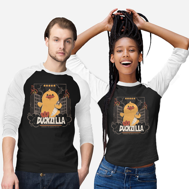 Duckzilla Funny Duck Attack-Unisex-Baseball-Tee-tobefonseca