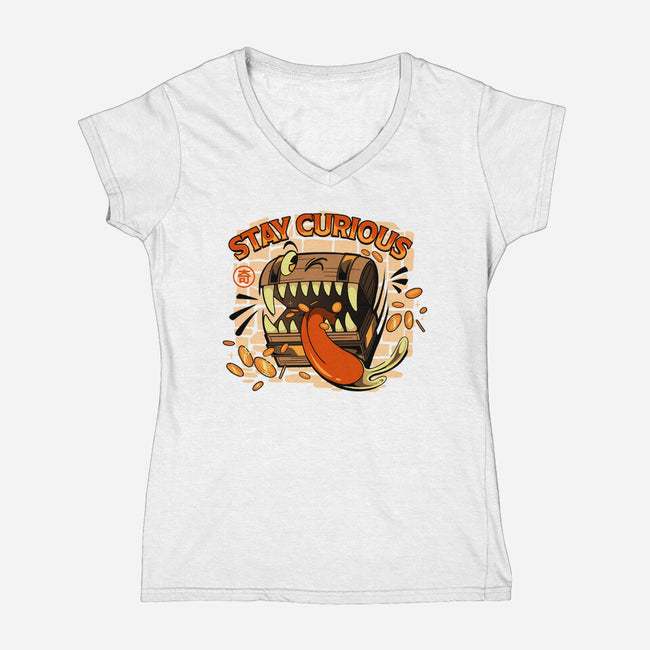 Stay Curious Mimic RPG-Womens-V-Neck-Tee-tobefonseca