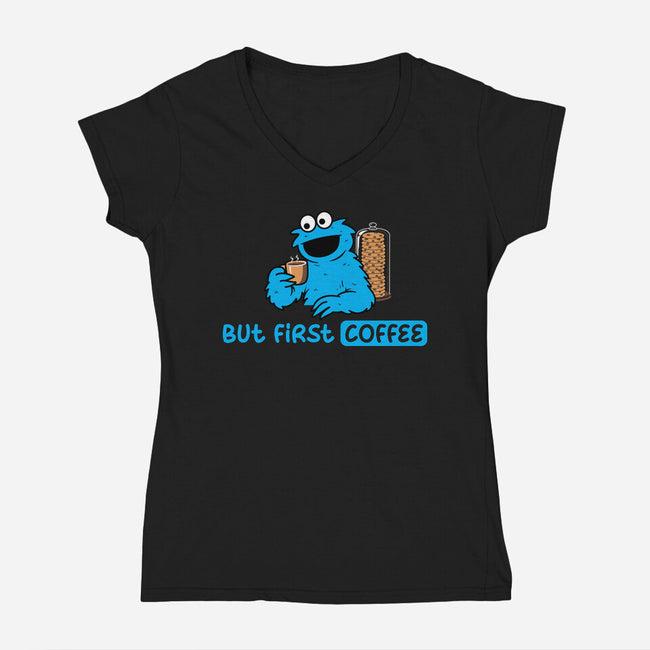 But First Coffee Monster-Womens-V-Neck-Tee-rocketman_art