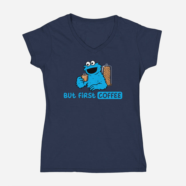 But First Coffee Monster-Womens-V-Neck-Tee-rocketman_art