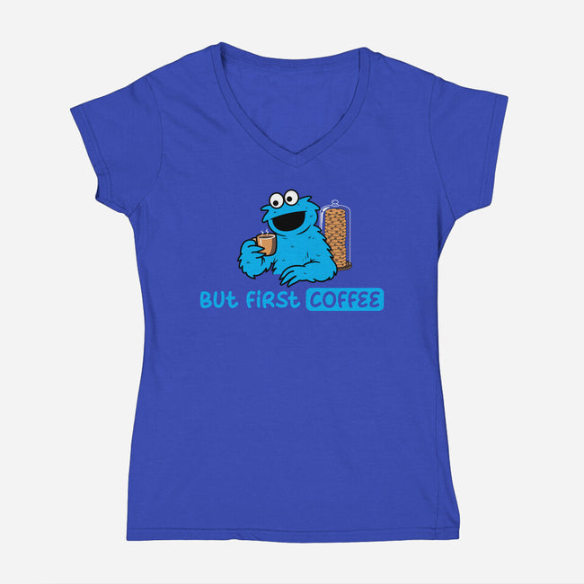But First Coffee Monster-Womens-V-Neck-Tee-rocketman_art