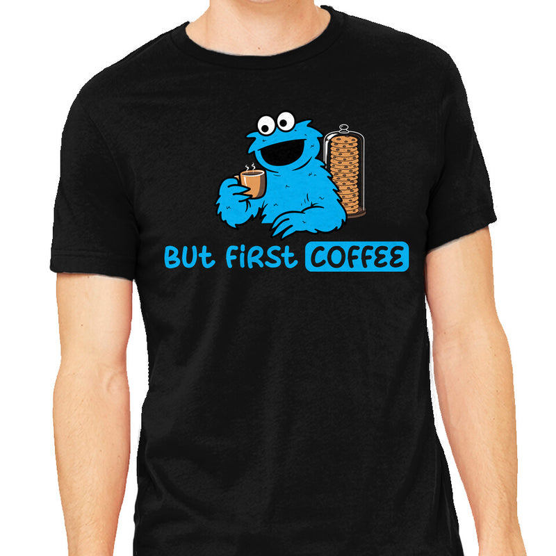 But First Coffee Monster-Mens-Heavyweight-Tee-rocketman_art by TeeFury