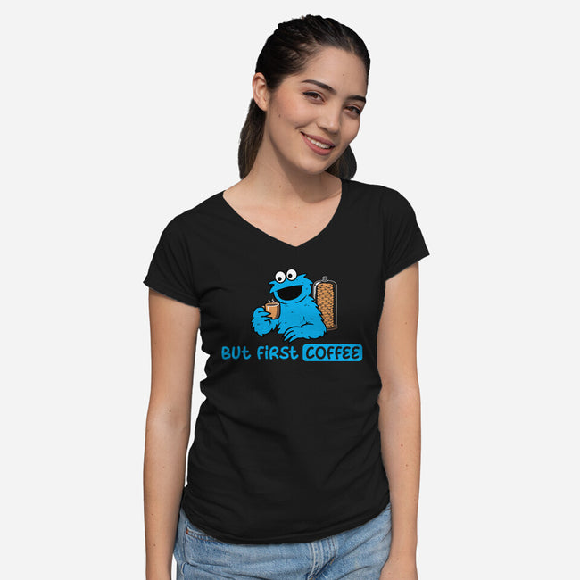 But First Coffee Monster-Womens-V-Neck-Tee-rocketman_art